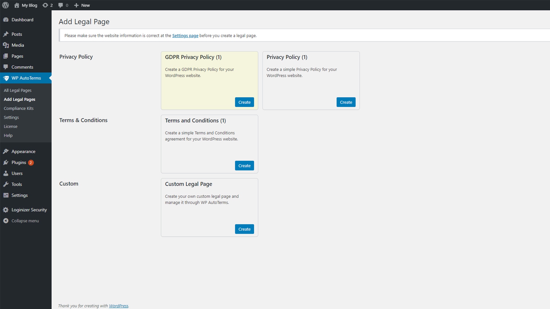 WP AutoTerms: Generate Privacy Policy Terms and Conditions